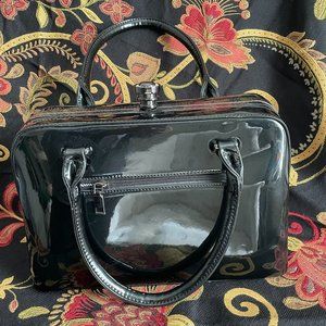 Black patent leather purse with handles & shoulder strap